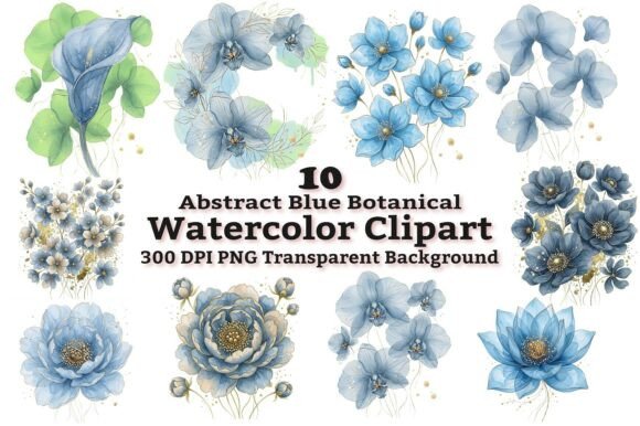 Abstract Blue Botanical Clipart Bundle: Elevate Your Projects
