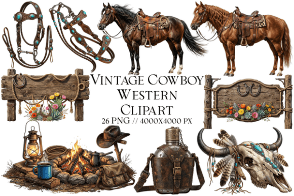 Authentic Western Aesthetics with Vintage Cowboy Clipart