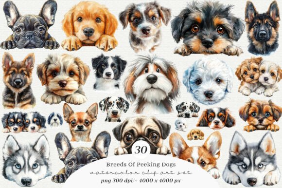 Breeds of Peeking Dogs New Clipart for Playful Projects