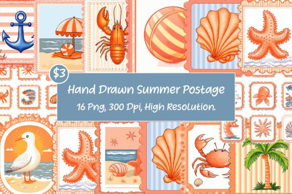 Capture Summer Vibes: Hand Drawn Stamp Clipart for Creative Projects