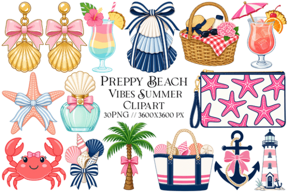 Capture Summer with Preppy Beach Vibes Clipart