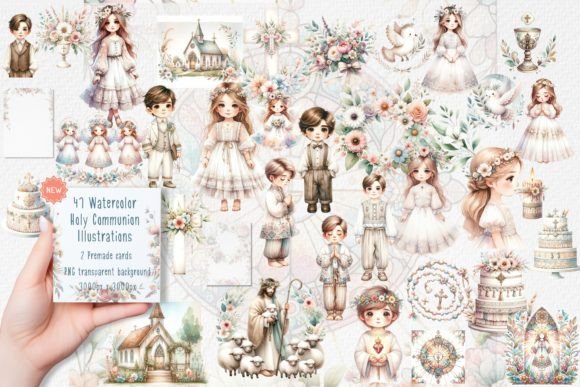 Charming Holy Communion Children: A Watercolor Collection for Designers