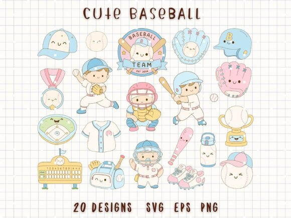 Cute Baseball Clipart: A Kawaii Sports SVG Bundle for Designers