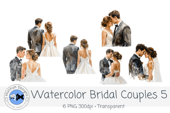 Elegant Watercolor PNG Wedding Bridal Couples for Designs