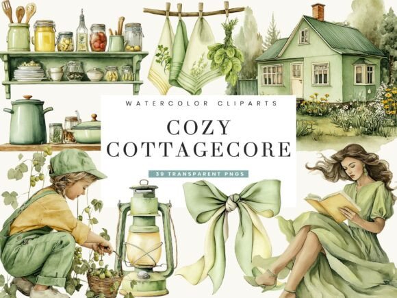 Embrace Cozy Aesthetics with Watercolor Cottagecore Clipart