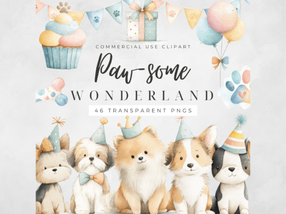 Enchanting Dog Birthday Clipart: A Watercolor Wonderland