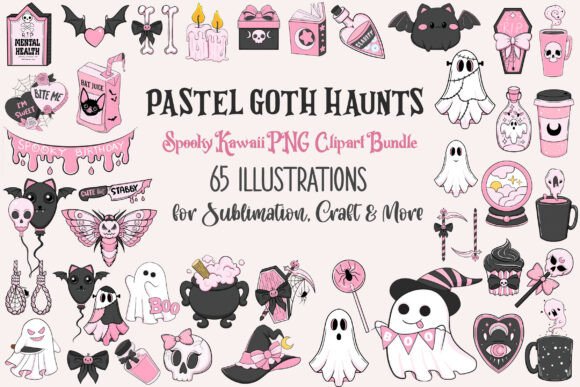 Pastel Goth Haunts Clipart: Where Spooky Meets Sweet