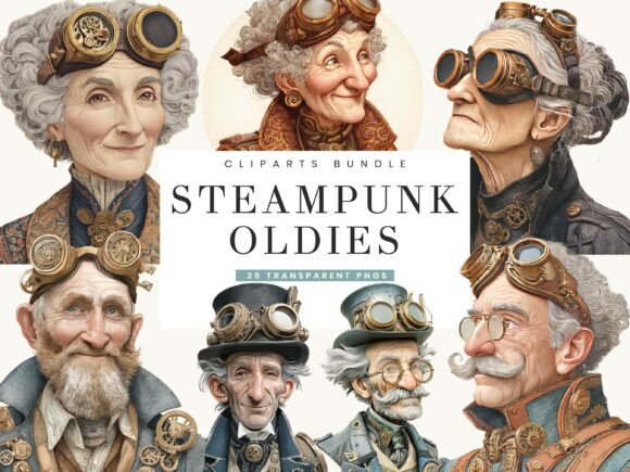 Steampunk Oldies Clipart Bundle: Vintage Charm for Modern Creations
