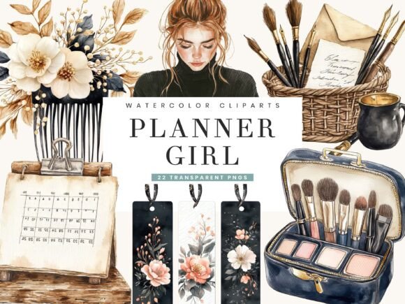 Stylish Planning & Design: The Watercolor Planner Girl Clipart Bundle