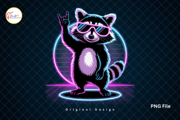 Trash Panda Funny Neon Raccoon PNG: Your Go-To Retro Design Asset