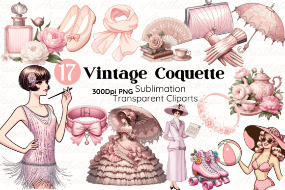 Vintage Coquette Clipart: A Pink Aesthetic for Your Projects