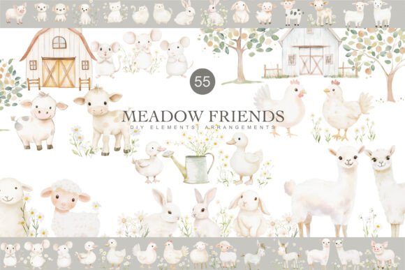 Watercolor Farm Animals Meadow Friends: Designing with Whimsy