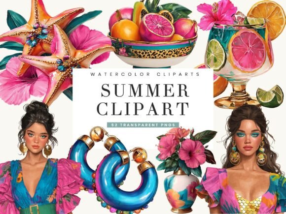 Watercolor Summer Hibiscus Clipart for Vibrant Design