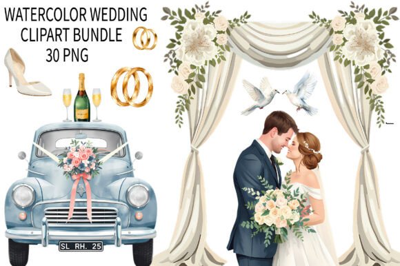 Watercolor Wedding Clipart Bundle: Design Essentials