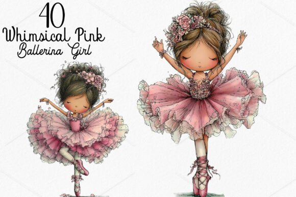 Whimsical Pink Ballerina Girl Clipart: A Design Resource for Delicate Projects